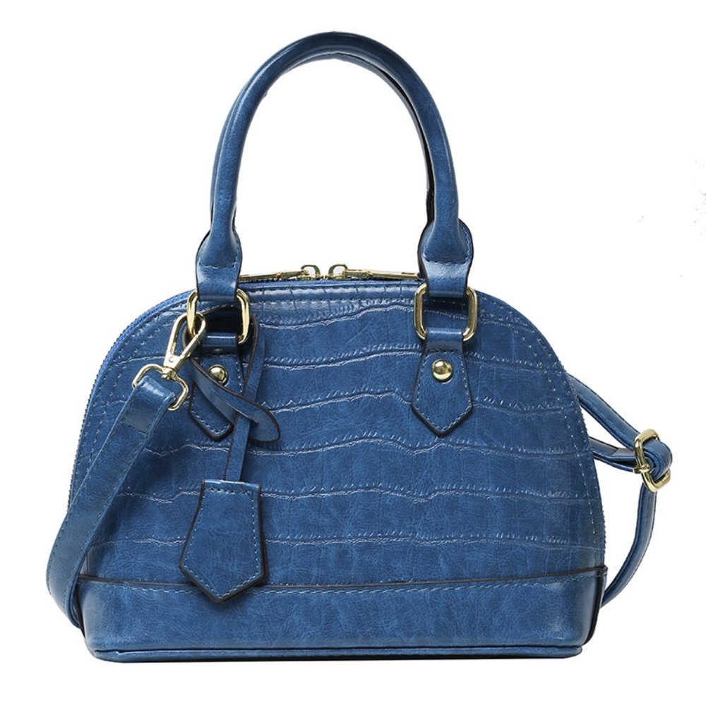 Faux Leather Embossed Shoulder bag - Blue